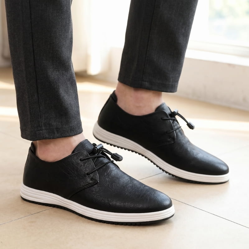 Zander Leather Lace-Up Trainers – Cushioned Lightweight Casual Footwear