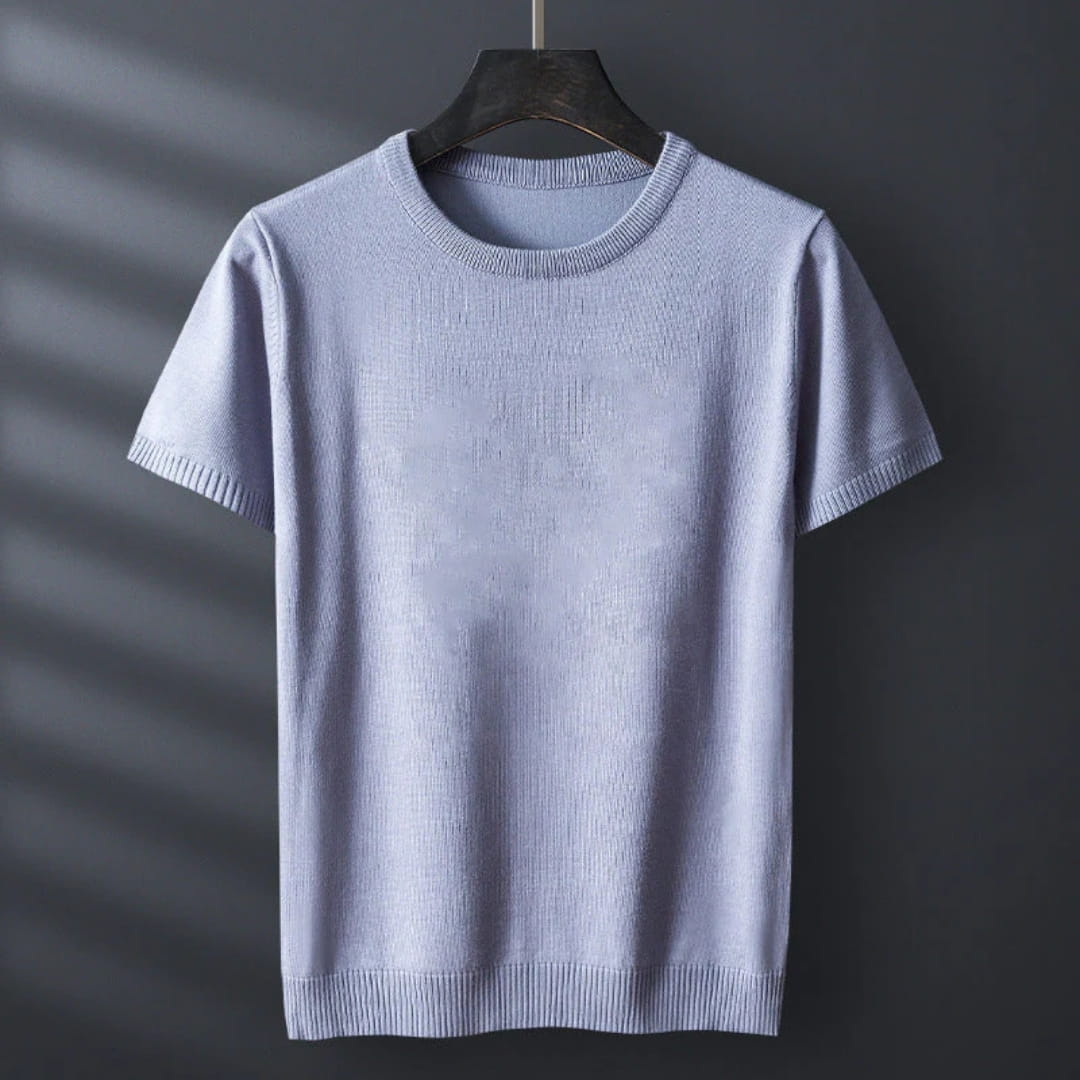 Gabriel Men’s Knit T-Shirt – Mercerised Cotton Blend with Ribbed Crewneck