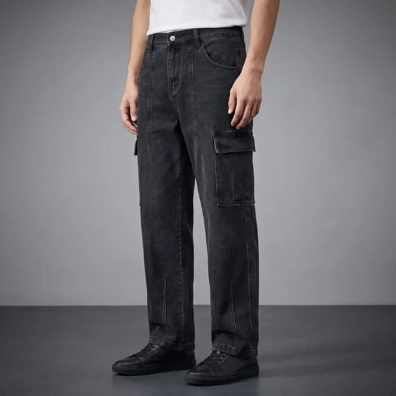 Armano Cotton Blend Straight Cargo Pants Relaxed Utility Casual Trousers