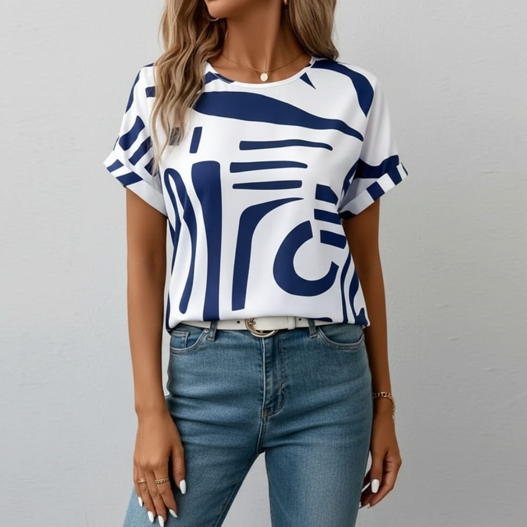Emely Abstract Print T-Shirt – Lightweight Cotton Women’s Top