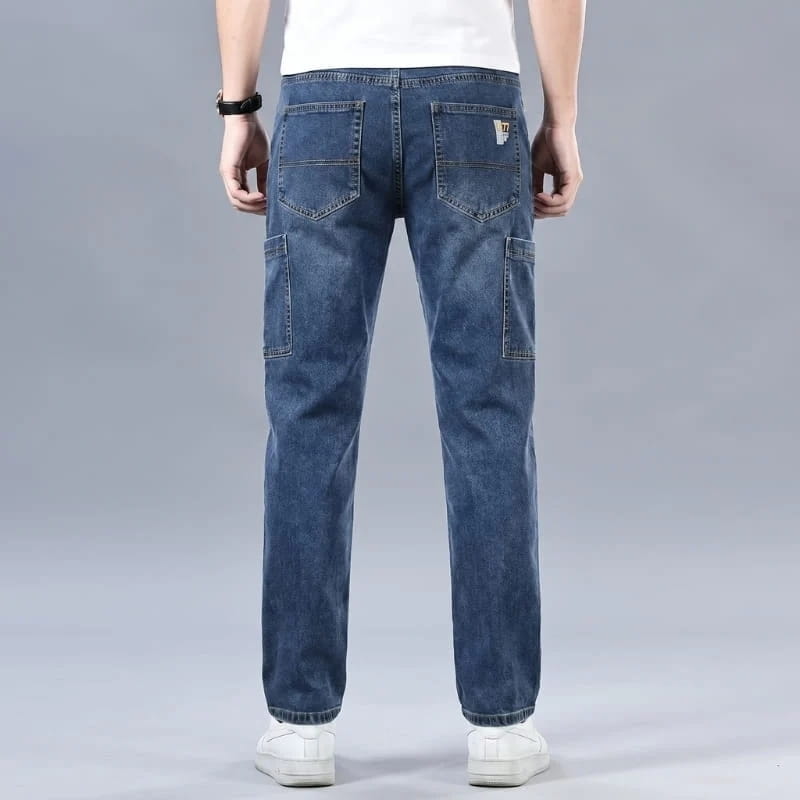 Huston Stretch Denim Cargo Jeans – Tapered Straight-Leg Utility Casual Trousers