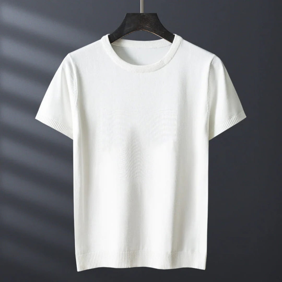 Gabriel Men’s Knit T-Shirt – Mercerised Cotton Blend with Ribbed Crewneck
