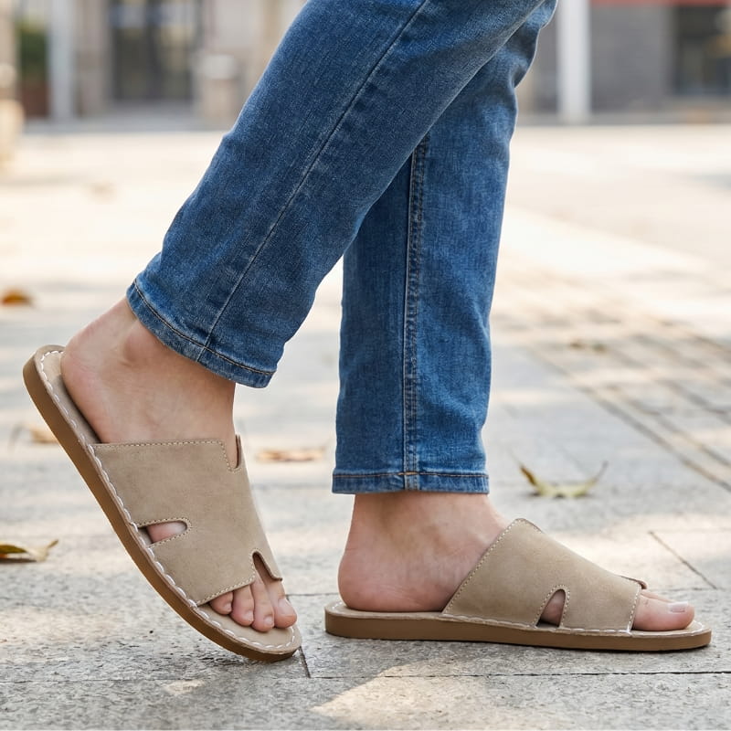 Vicente Suede Slide Sandals – Hand-Stitched Open-Toe Casual Footwear