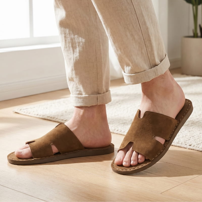 Vicente Suede Slide Sandals – Hand-Stitched Open-Toe Casual Footwear