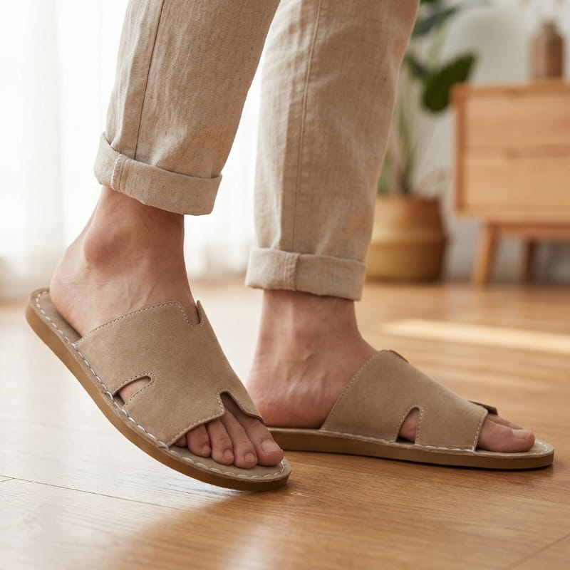 Vicente Suede Slide Sandals – Hand-Stitched Open-Toe Casual Footwear