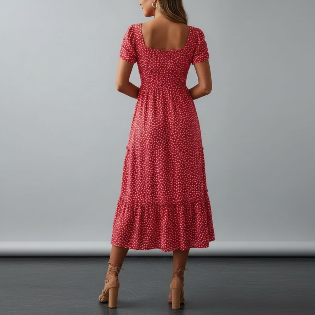 Celestine Floral Cotton Midi Dress – Square Neck Tiered Summer Dress