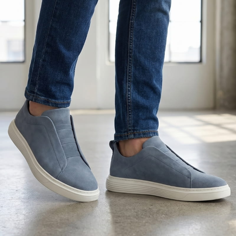 Leonel Suede Slip-On Trainers – Stretch Lace Lightweight Casual Shoes