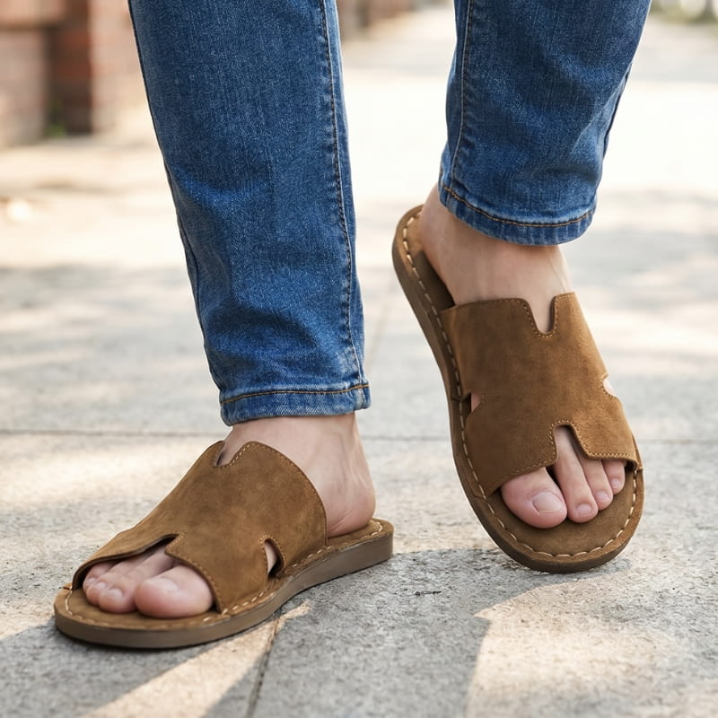 Vicente Suede Slide Sandals – Hand-Stitched Open-Toe Casual Footwear