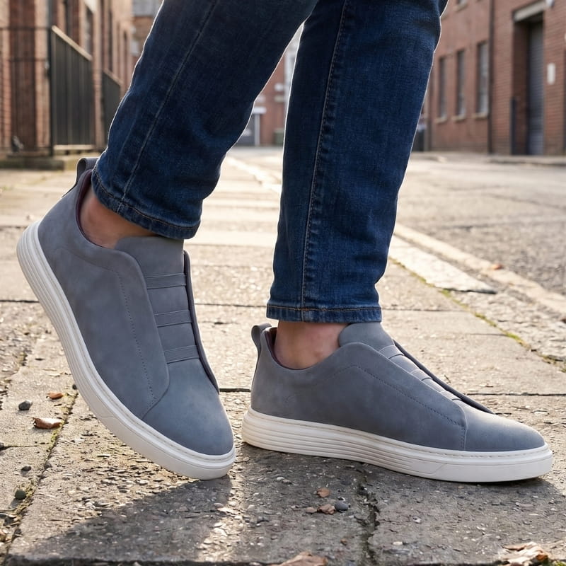 Leonel Suede Slip-On Trainers – Stretch Lace Lightweight Casual Shoes
