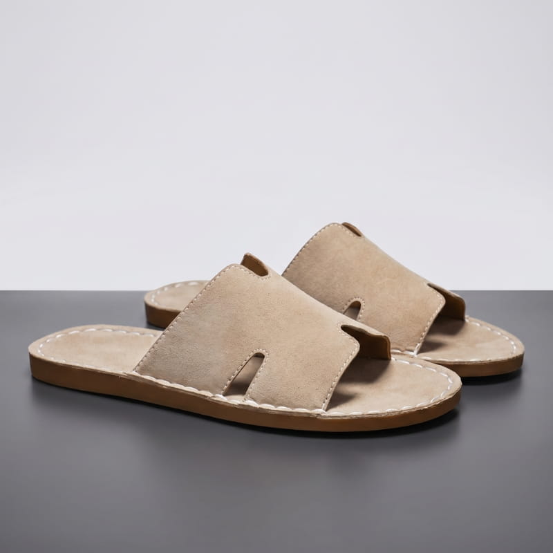 Vicente Suede Slide Sandals – Hand-Stitched Open-Toe Casual Footwear