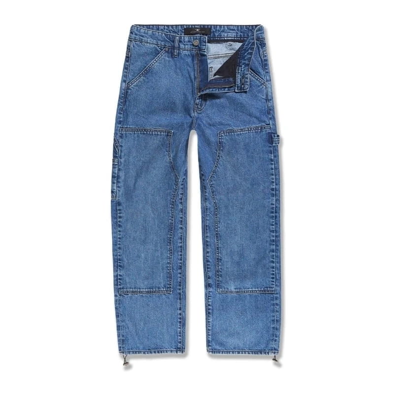 Reynando Craftsman Wide-Leg Carpenter Jeans Retro Utility Denim Cargo Pants