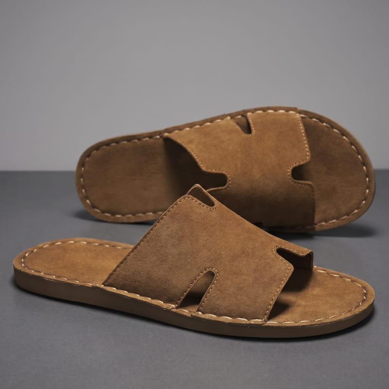 Vicente Suede Slide Sandals – Hand-Stitched Open-Toe Casual Footwear