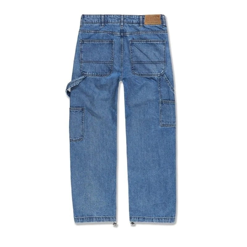 Reynando Craftsman Wide-Leg Carpenter Jeans Retro Utility Denim Cargo Pants