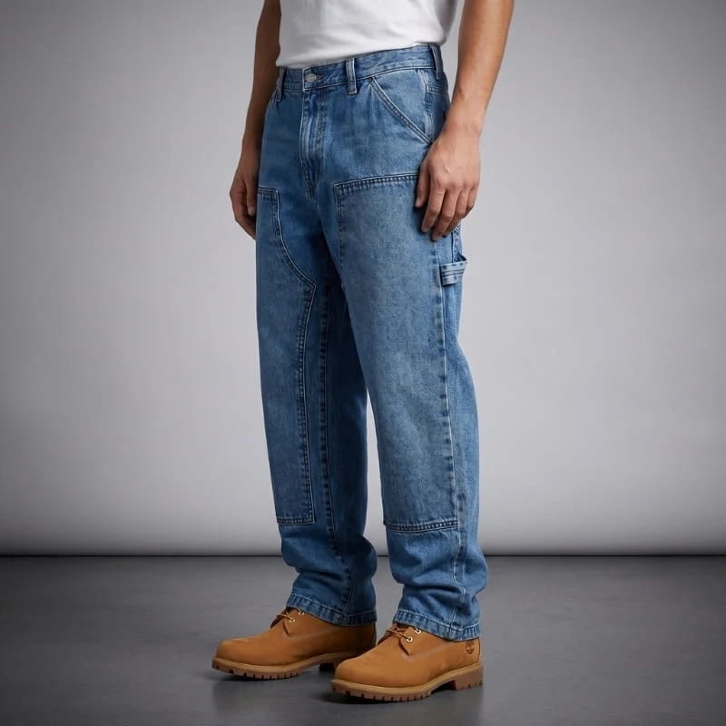 Reynando Craftsman Wide-Leg Carpenter Jeans Retro Utility Denim Cargo Pants