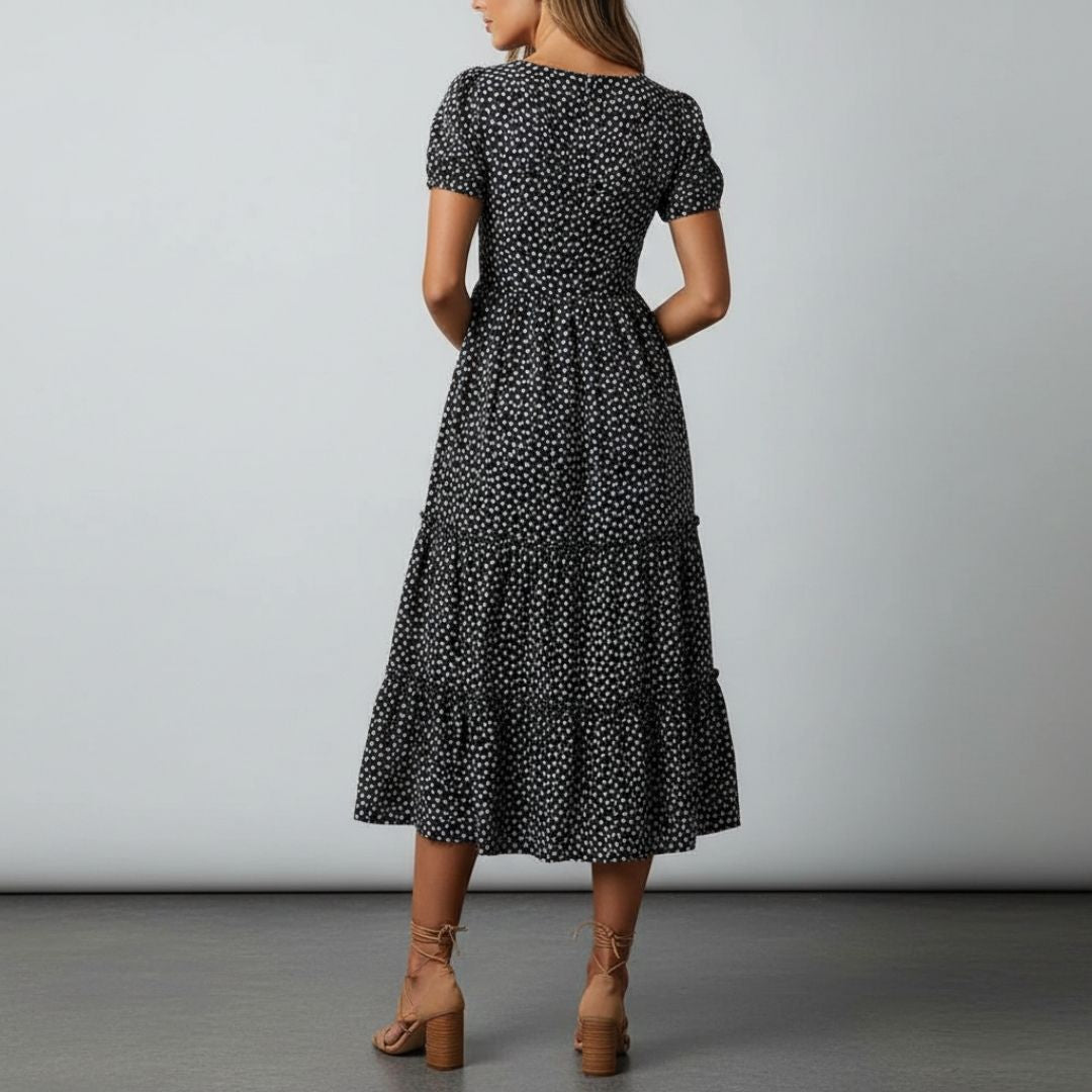 Celestine Floral Cotton Midi Dress – Square Neck Tiered Summer Dress