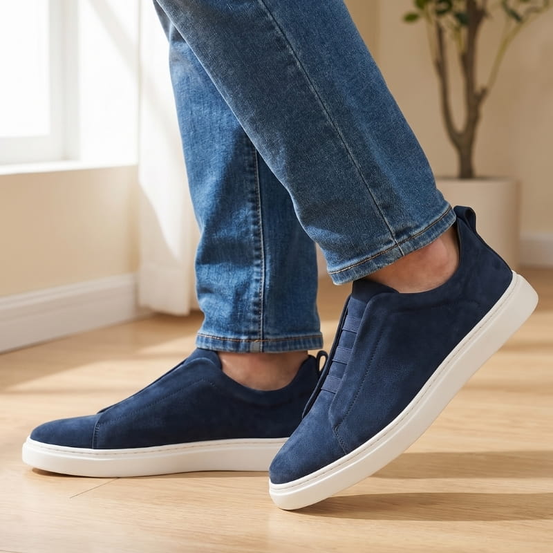 Leonel Suede Slip-On Trainers – Stretch Lace Lightweight Casual Shoes