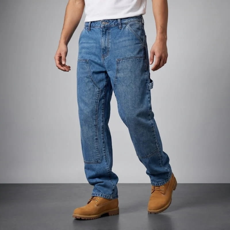 Reynando Craftsman Wide-Leg Carpenter Jeans Retro Utility Denim Cargo Pants