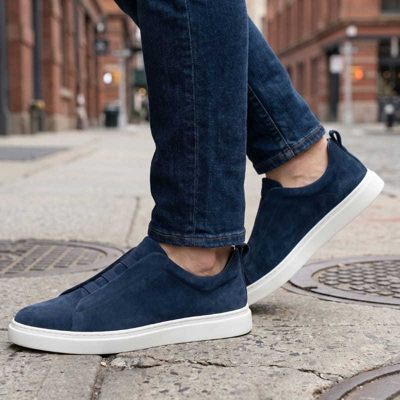 Leonel Suede Slip-On Trainers – Stretch Lace Lightweight Casual Shoes