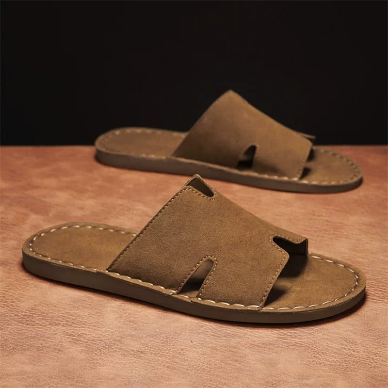 Vicente Suede Slide Sandals – Hand-Stitched Open-Toe Casual Footwear