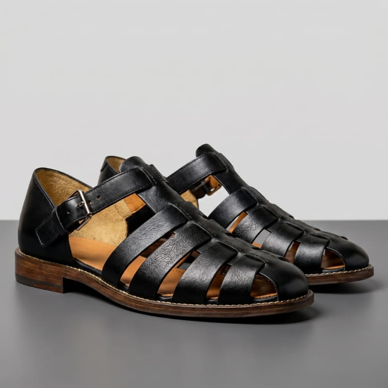 Marco Leather Fisherman Sandals – Closed-Toe Breathable Buckled Summer Footwear