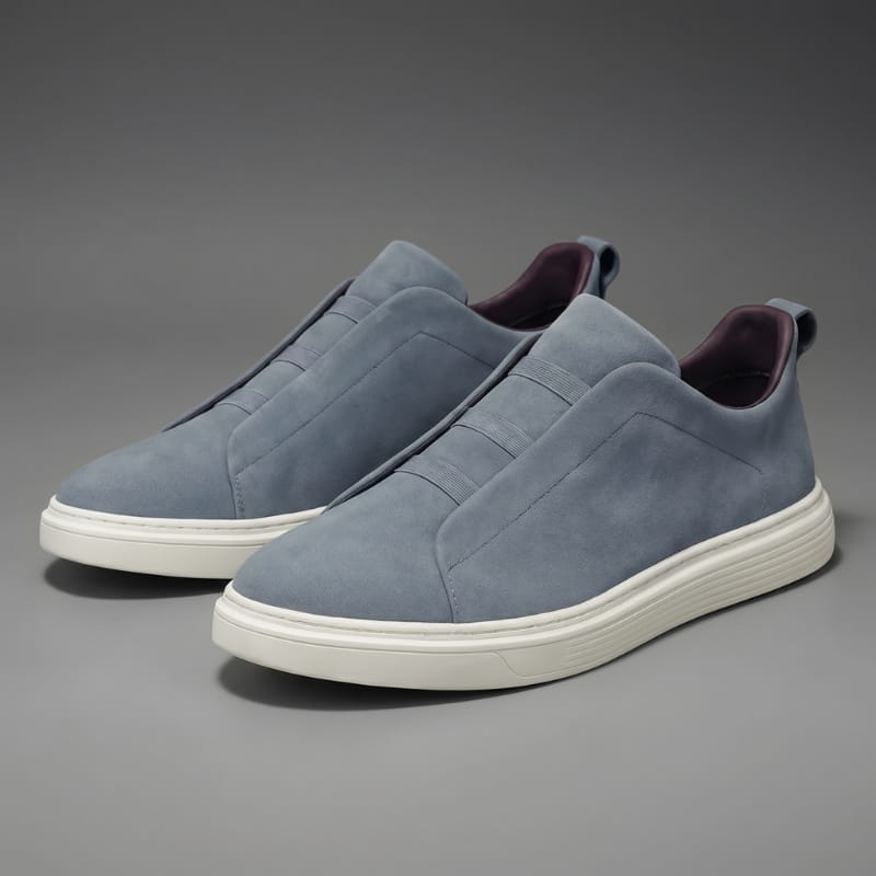 Leonel Suede Slip-On Trainers – Stretch Lace Lightweight Casual Shoes