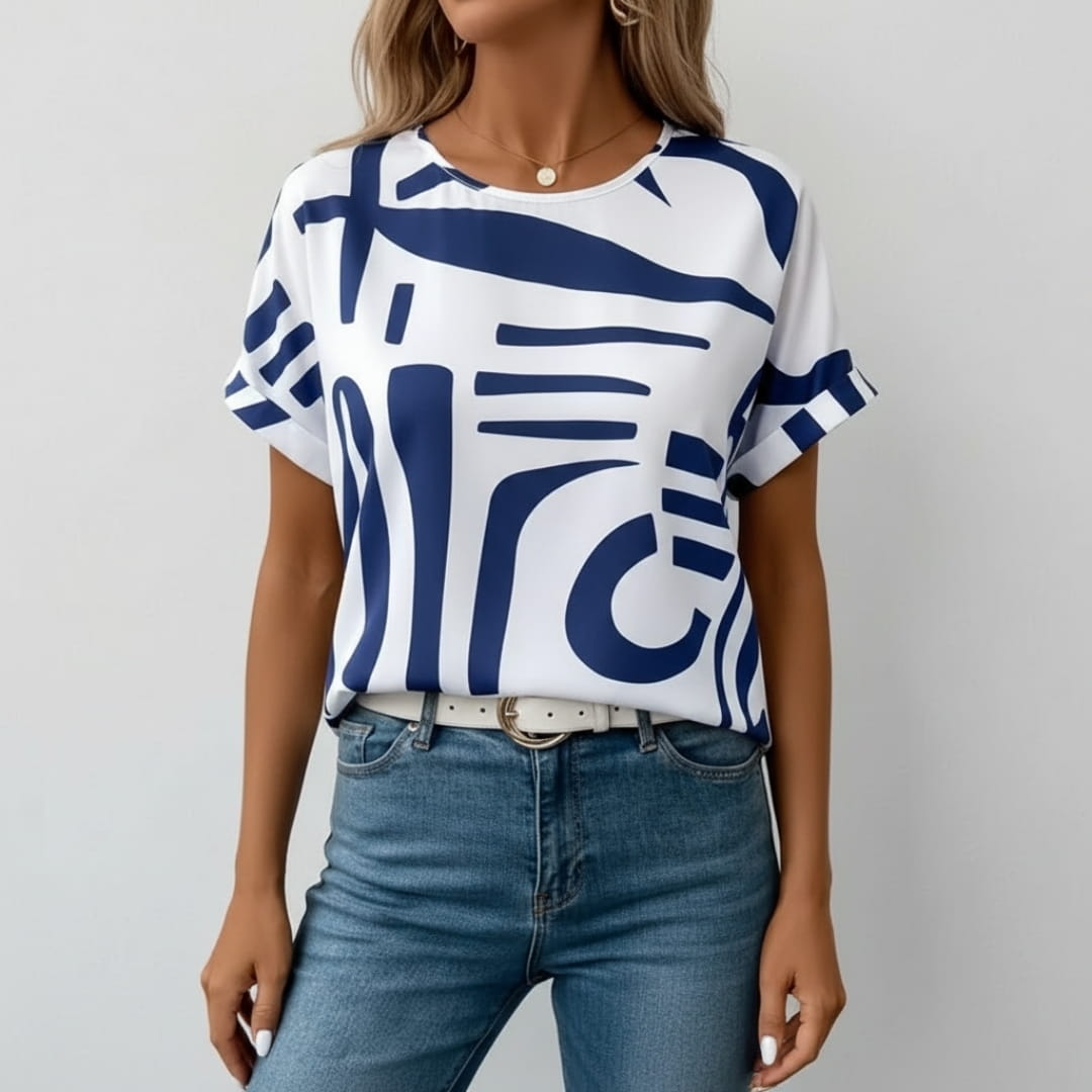 Emely Abstract Print T-Shirt – Lightweight Cotton Women’s Top