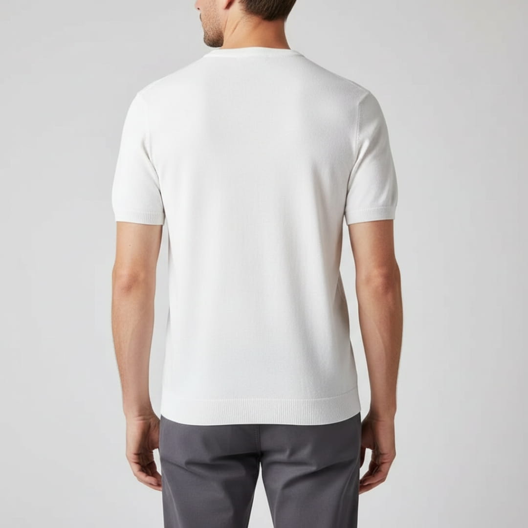 Gabriel Men’s Knit T-Shirt – Mercerised Cotton Blend with Ribbed Crewneck