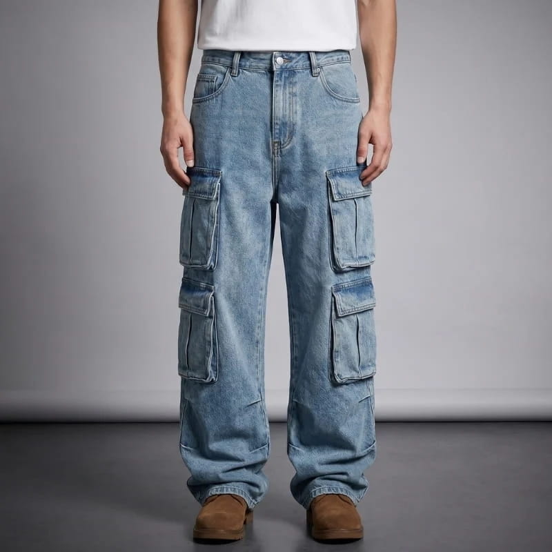 Brian Washed Cotton Cargo Pants – Multi-Pocket Relaxed Utility Jeans