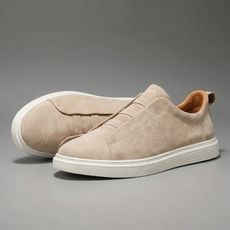Leonel Suede Slip-On Trainers – Stretch Lace Lightweight Casual Shoes