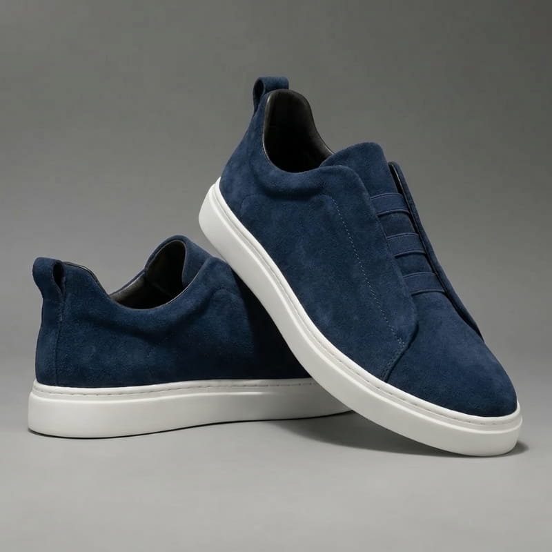 Leonel Suede Slip-On Trainers – Stretch Lace Lightweight Casual Shoes