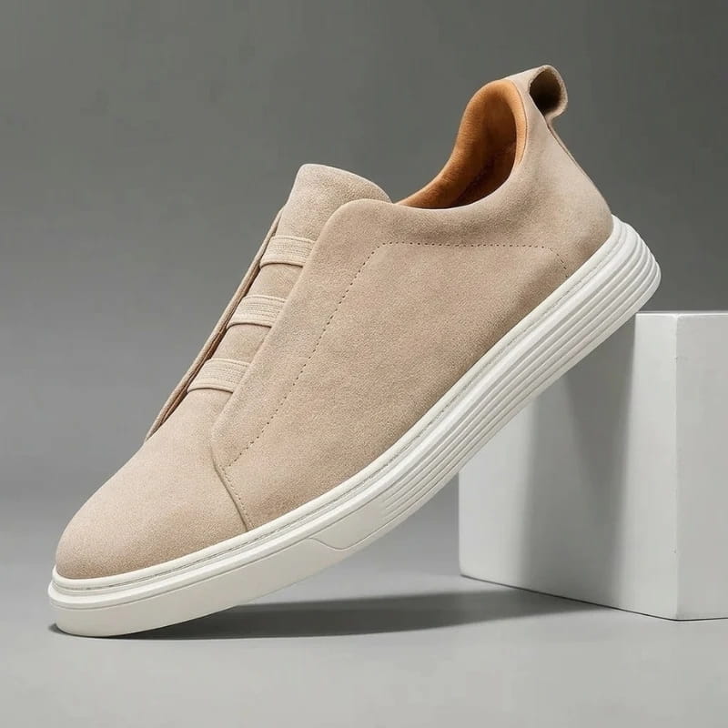 Leonel Suede Slip-On Trainers – Stretch Lace Lightweight Casual Shoes