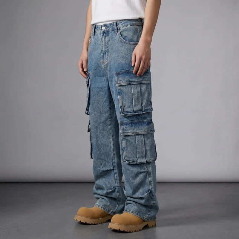Brian Washed Cotton Cargo Pants – Multi-Pocket Relaxed Utility Jeans