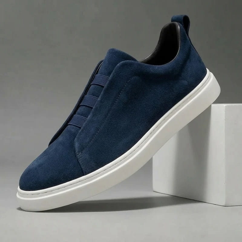 Leonel Suede Slip-On Trainers – Stretch Lace Lightweight Casual Shoes