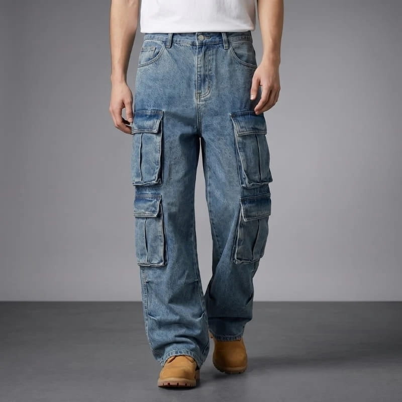 Brian Washed Cotton Cargo Pants – Multi-Pocket Relaxed Utility Jeans