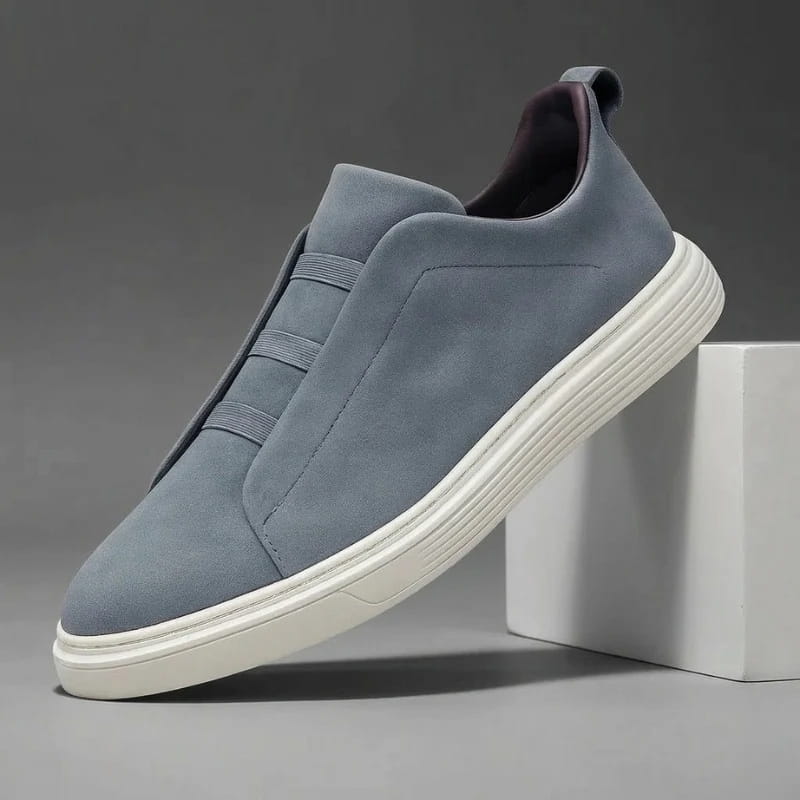 Leonel Suede Slip-On Trainers – Stretch Lace Lightweight Casual Shoes