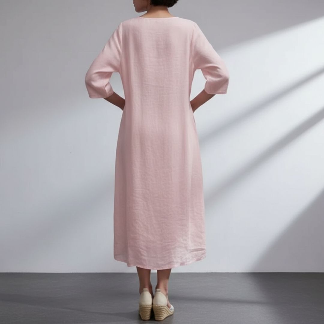 Marcelline Embroidered Cotton Midi Dress – Airy Pullover Everyday Casual Dress