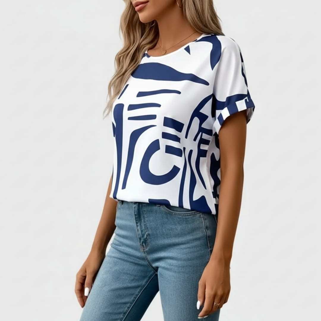 Emely Abstract Print T-Shirt – Lightweight Cotton Women’s Top