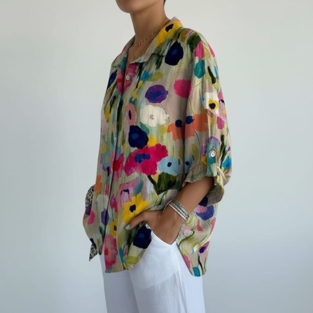 Adelaide Linen Shirt – Artistic Floral Print Women’s Linen Shirt