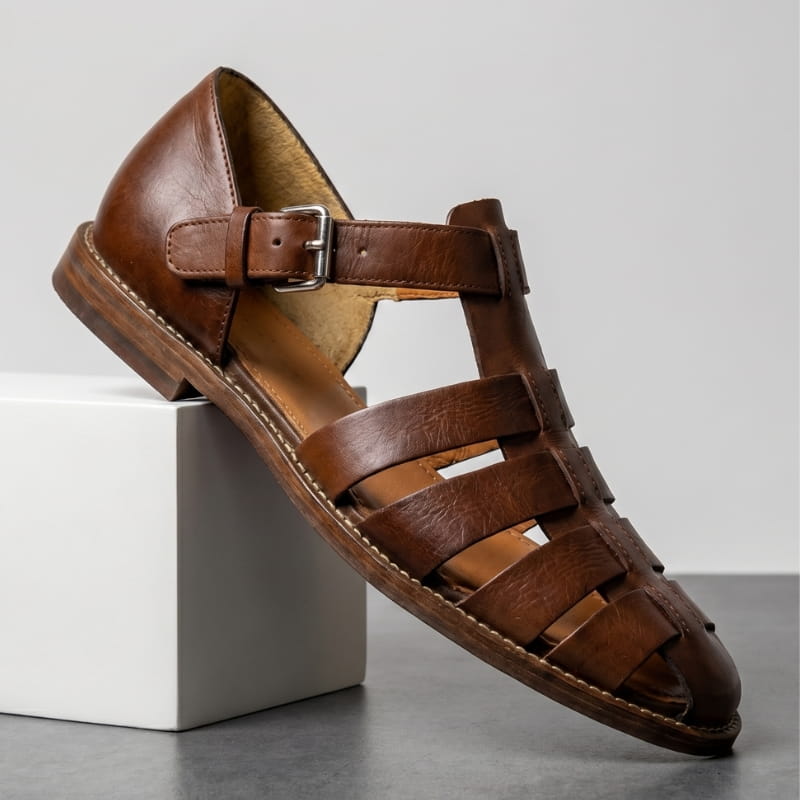 Marco Leather Fisherman Sandals – Closed-Toe Breathable Buckled Summer Footwear