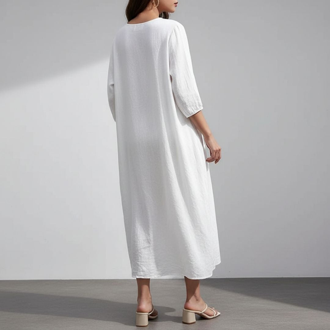Marcelline Embroidered Cotton Midi Dress – Airy Pullover Everyday Casual Dress