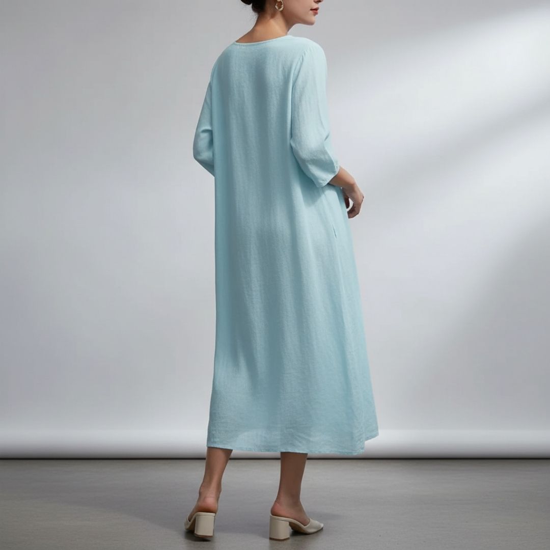 Marcelline Embroidered Cotton Midi Dress – Airy Pullover Everyday Casual Dress