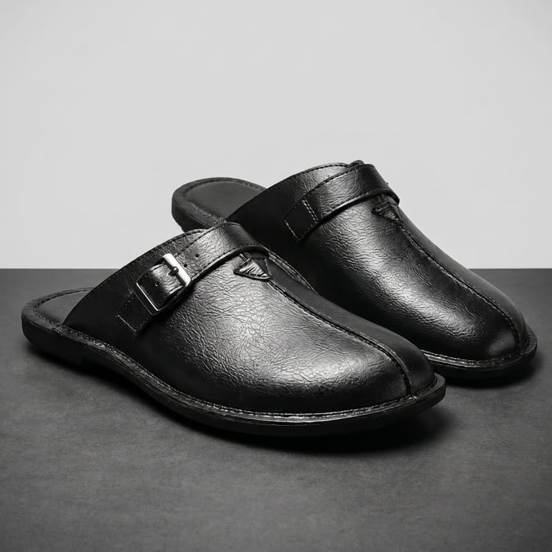 Lorenzo Leather Mules – Cushioned Slip-On Buckled Casual Footwear