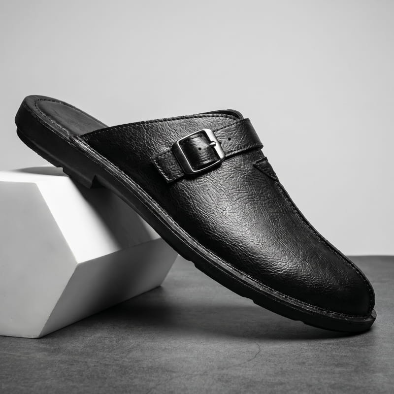 Lorenzo Leather Mules – Cushioned Slip-On Buckled Casual Footwear