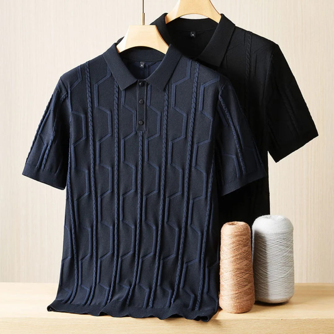 Marco Men’s Jacquard Polo Shirt – Viscose Cotton Blend with Relaxed Fit