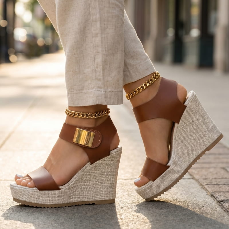 Valeria Platform Wedge Sandals – Colorblock Cushioned Ankle-Strap Summer Footwear