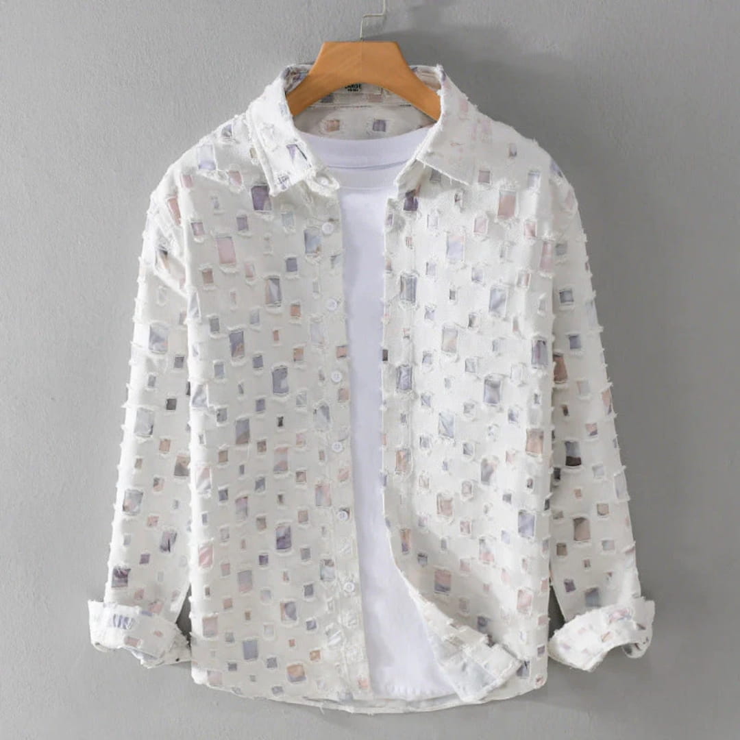 Macky Men’s Collared Shirt – Cotton Blend with Mosaic Pattern
