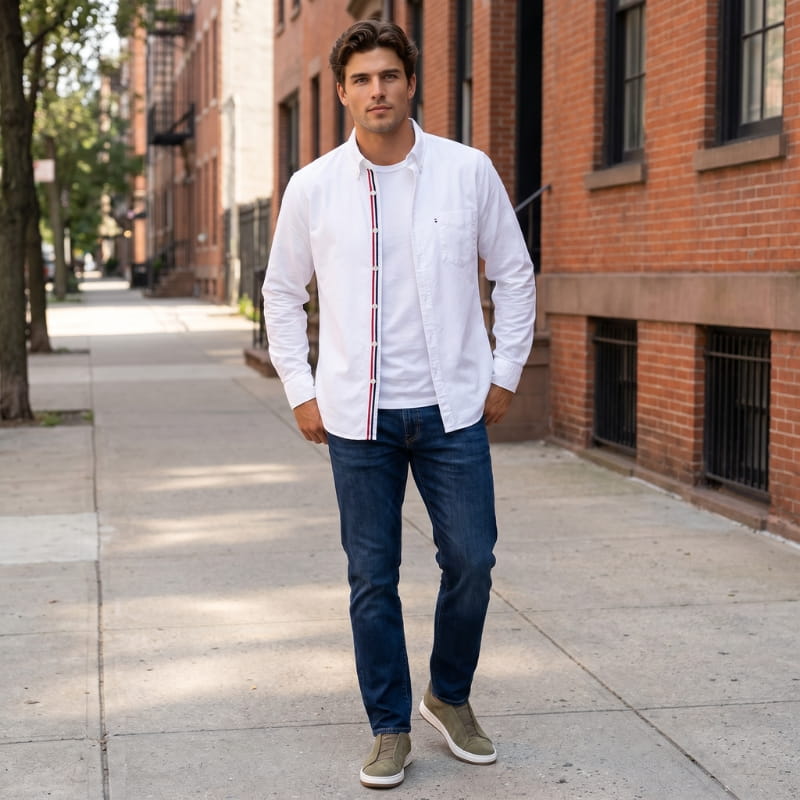 Connor Linen Long Sleeve Shirt – Tailored Breathable Striped-Placket Everyday Apparel