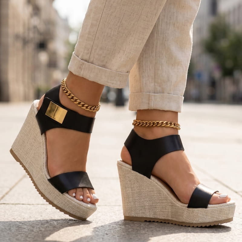 Valeria Platform Wedge Sandals – Colorblock Cushioned Ankle-Strap Summer Footwear