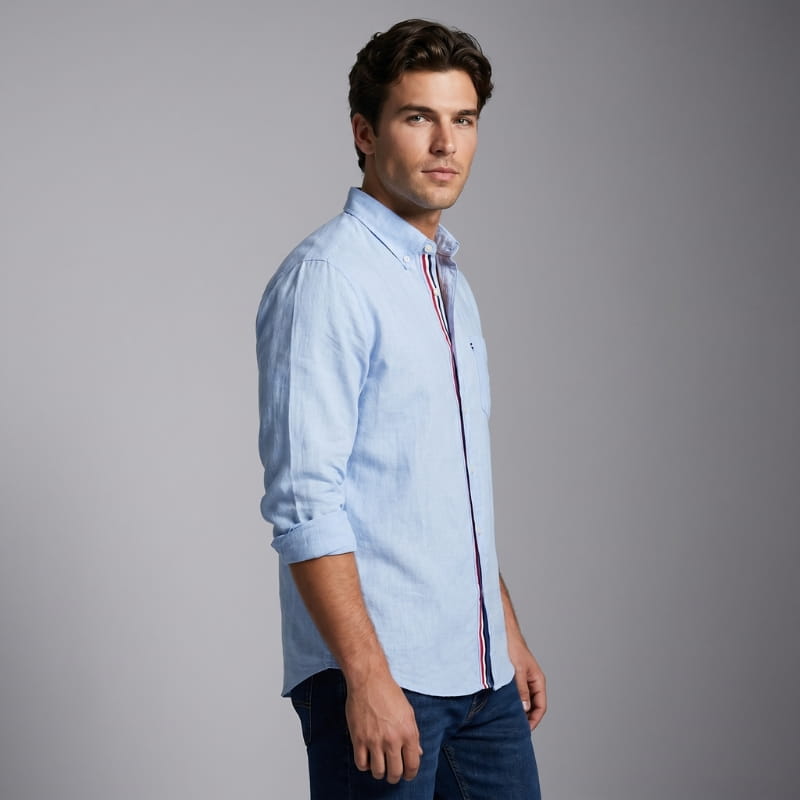 Connor Linen Long Sleeve Shirt – Tailored Breathable Striped-Placket Everyday Apparel