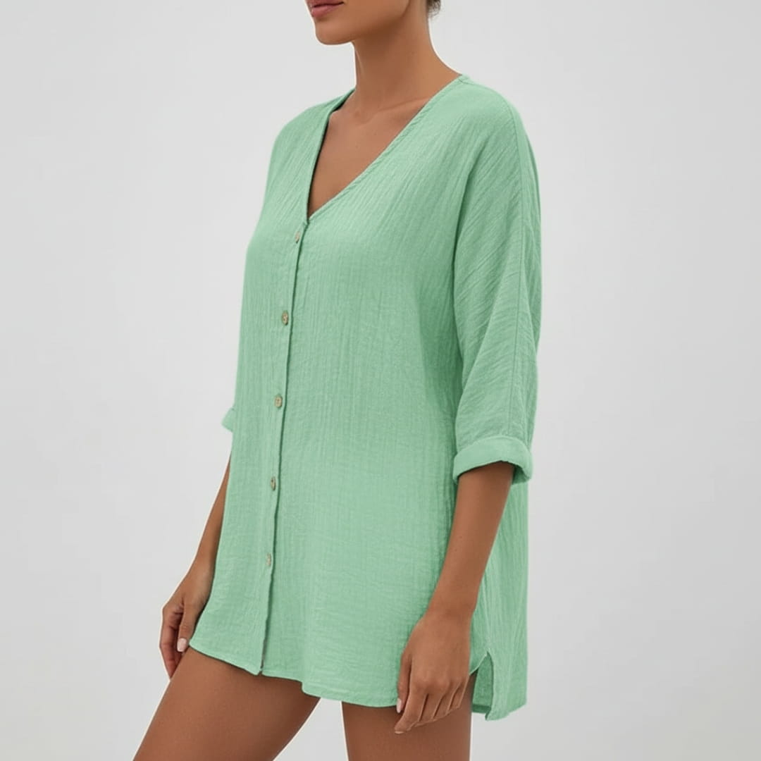 Elana Women’s Linen Shirt – Lightweight V-Neck Relaxed Fit Top